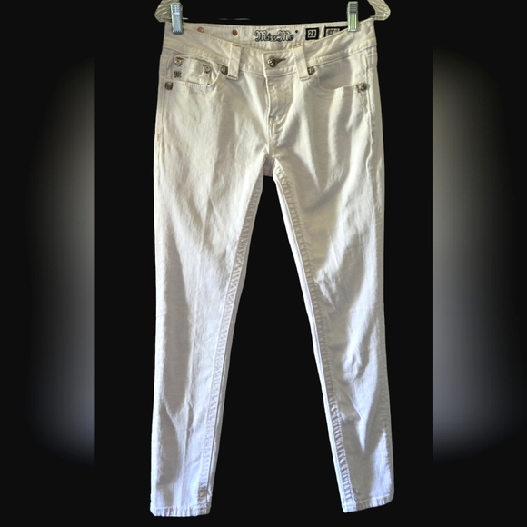 Miss Me Denim - Miss Me Y2K Signature Skinny White Rhinestone Jeans Women's 28